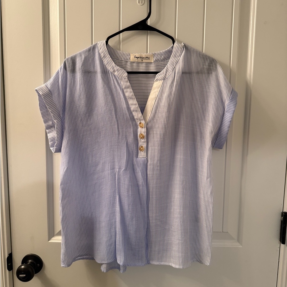 Impressions Striped Cap Sleeve Blouse